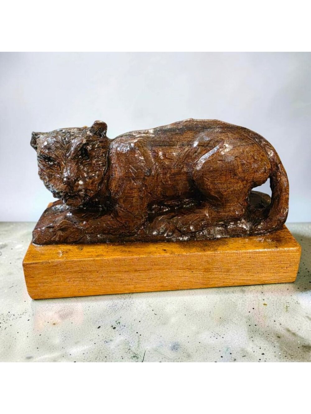 Vintage Hand Carved Wood Panther Statue Signed David Gitown Feline Folk Art